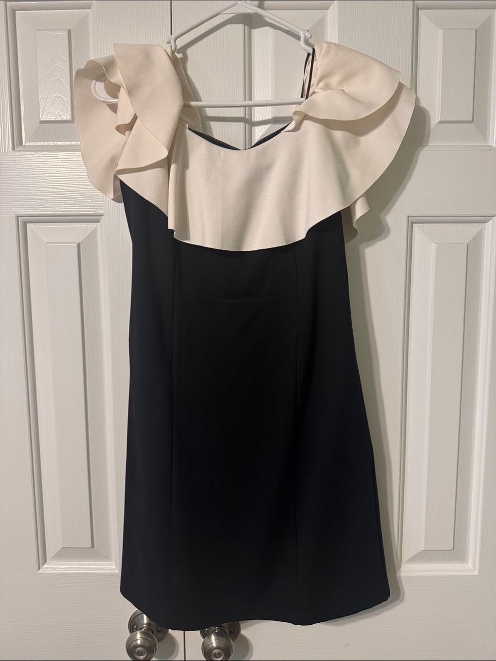 LOFT Black Dress with Cream Ruffle
